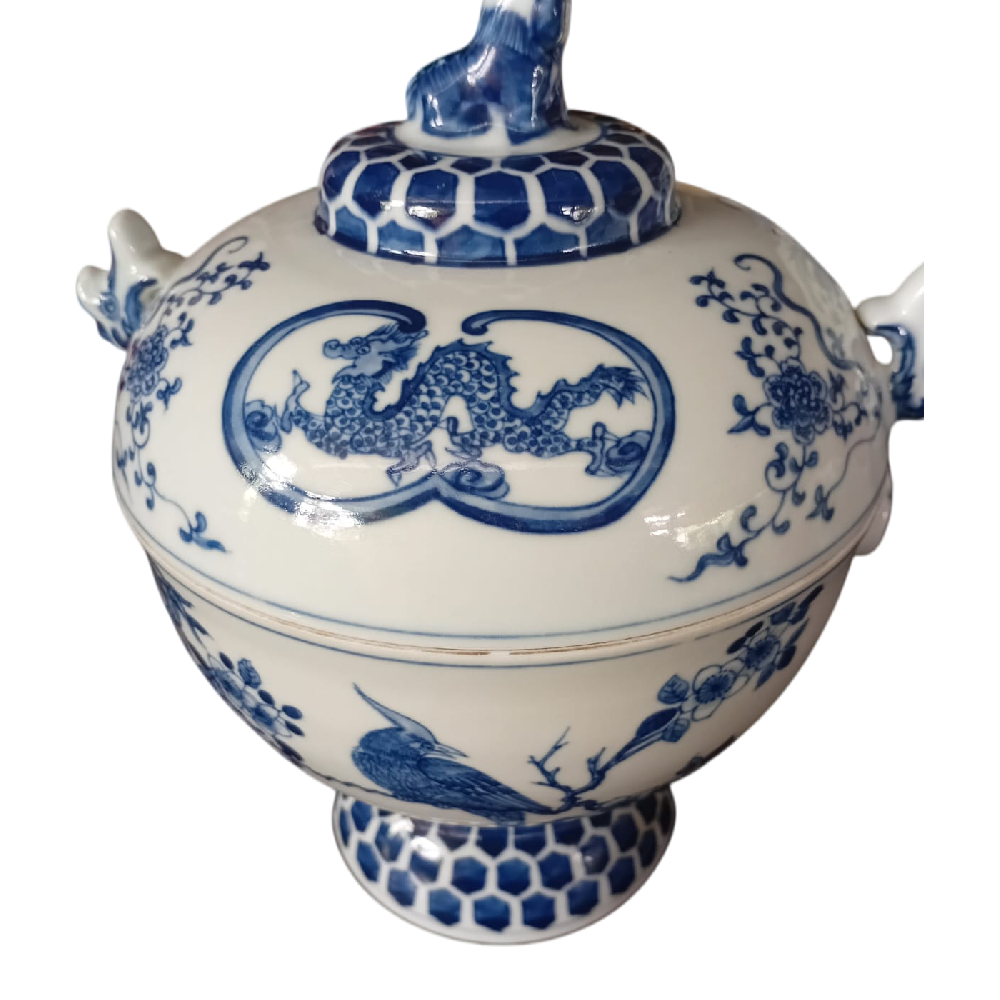 明隆慶 青花富貴吉祥紋雙耳蓋盅