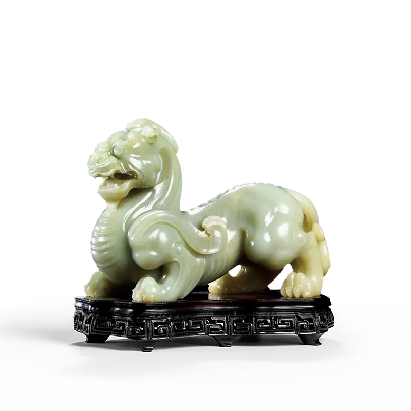 清 翡翠帶蓋獅鈕三足爐（底座）